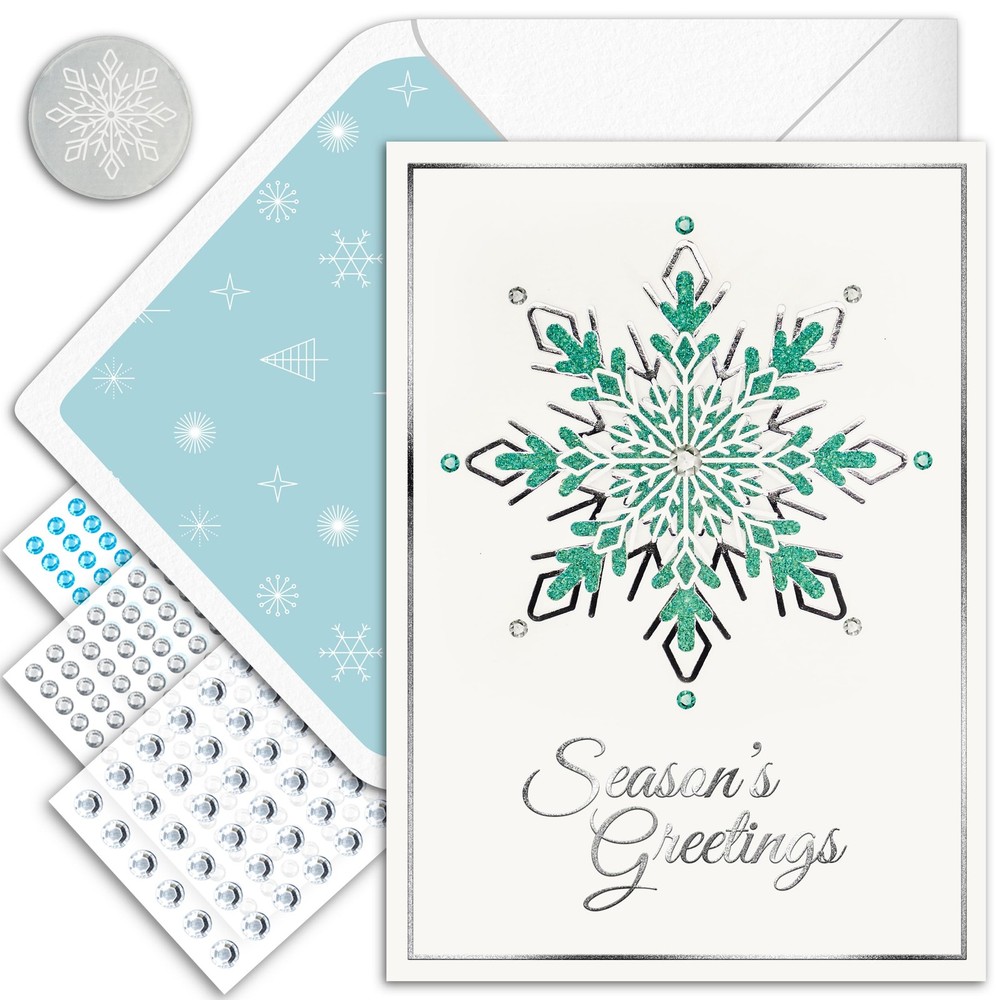 16 Pack Foil & Glitter Embossed 5x7in Snowflakes Box of Holiday Cards with En...