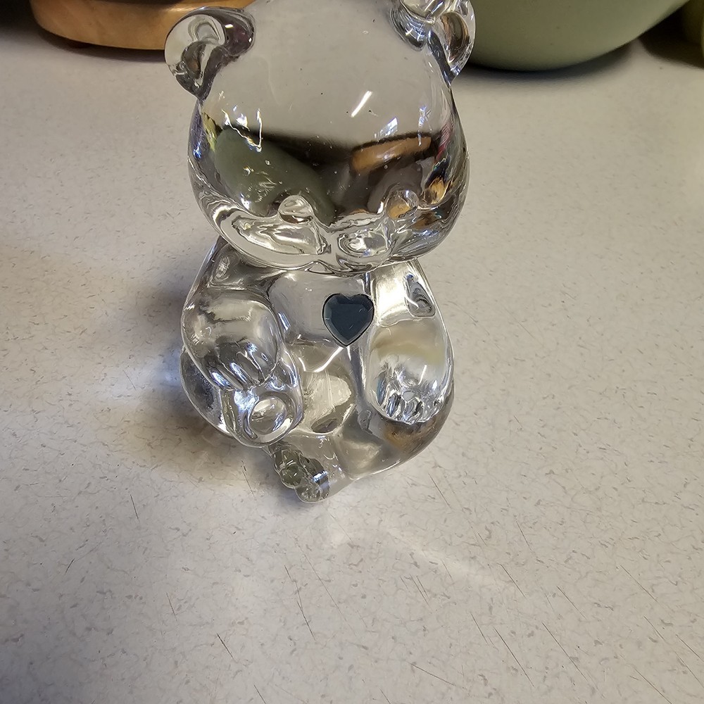 Fenton Glass Sitting Bear Figurine With December Birthstone Blue Heart