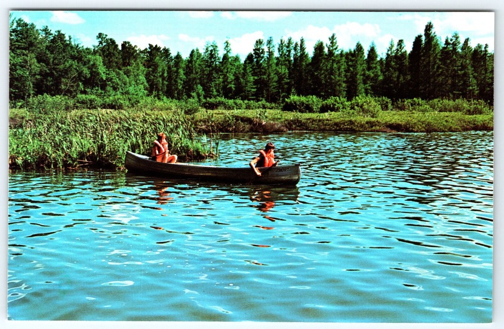 Canoeing At Luther Park Bible Camp In Chetek Wisconsin Vtg Postcard