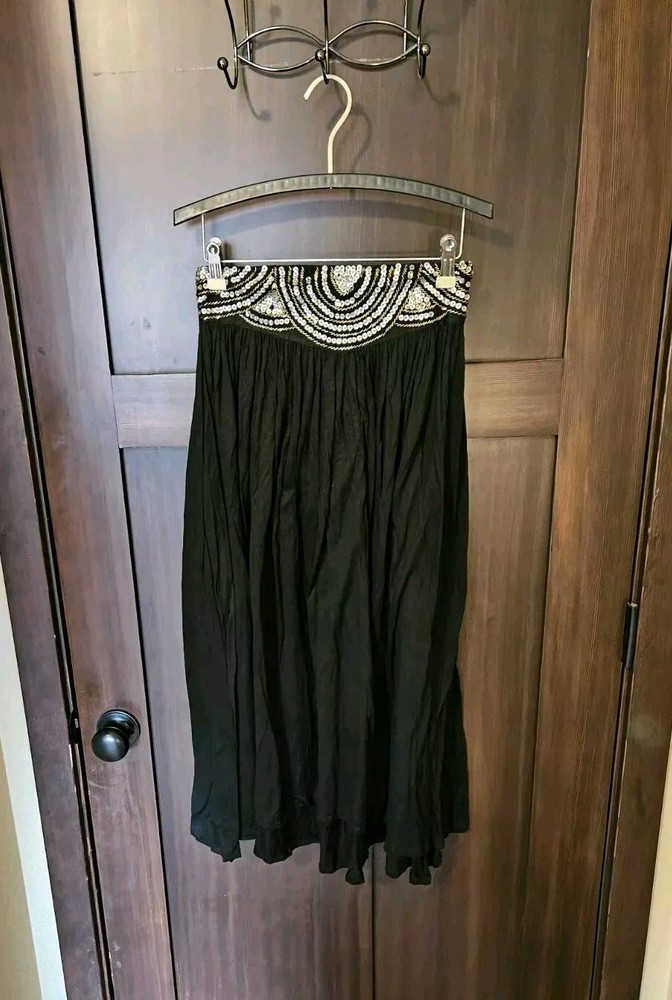 EUC Vintage Y2K Jane Ashley Women's Sequined Boho Black Maxi Skirt Size Medium