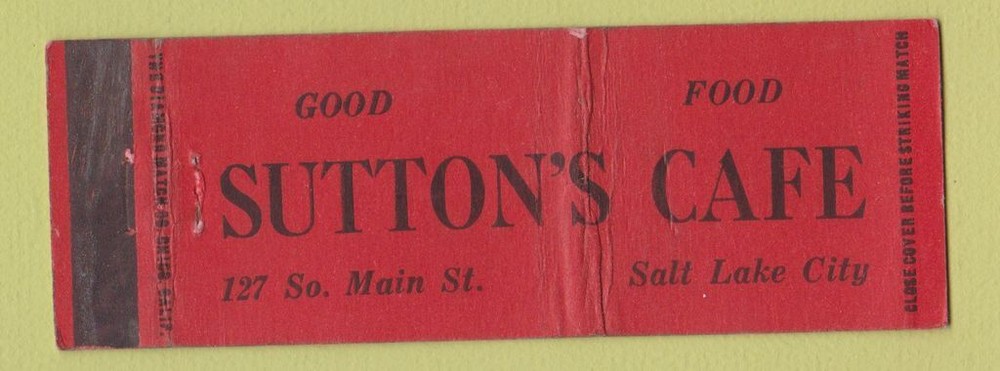 Matchbook Cover - Sutton's Cafe Salt Lake City UT WEAR Full Length