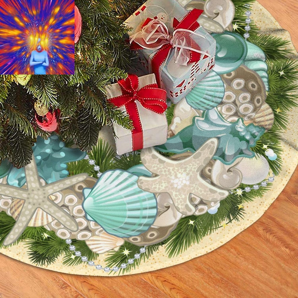 Summer Shell Coastal Wreath Christmas Tree Skirt Spring Summer Funny Tree Mat fo