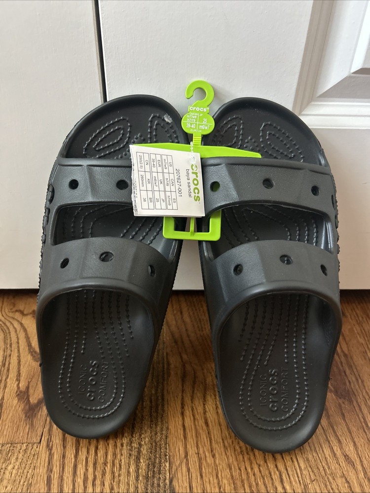 Crocs Classic 206761 Double Band Sandal M 7 W 9 Black Slide Shoes Iconic Comfort