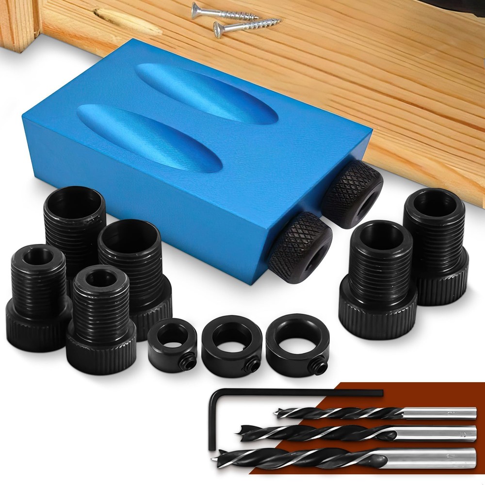 14Pcs Pocket Hole Jig Kit - 15° Punch Locator Angle Drill Dowel Jig Kit Woodw...