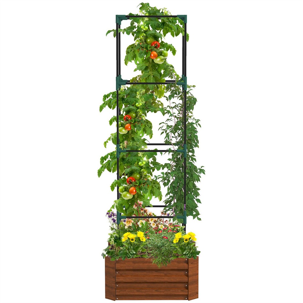 Brown Galvanized Planter Box with Rattan Holder 24 Inch Outdoor Decorative Pot