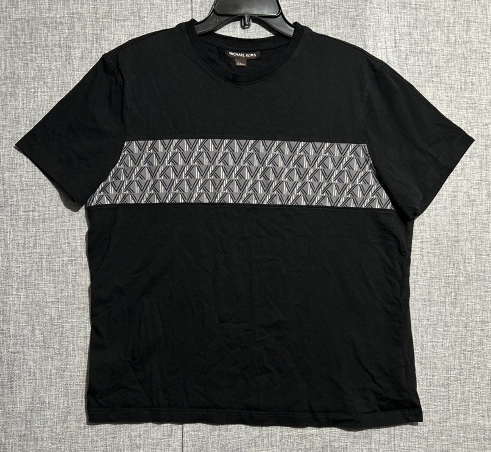 Michael Kors Men's Black Short Sleeve T-Shirt w MK Logo Across Chest - Size L