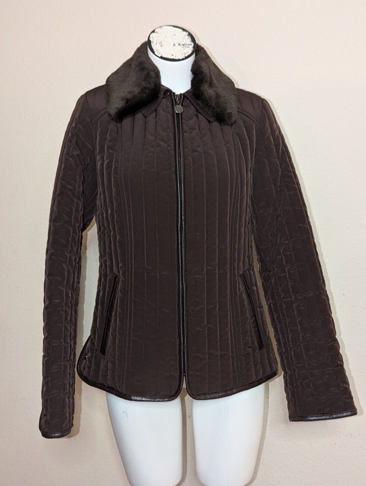 Esprit Vintage Quilt Coat Detachable Faux Fur Collar Zip Jacket 90s Y2K Retro