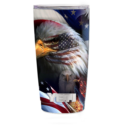Skin Decal for Yeti 20 oz Rambler Tumbler Cup / USA Bald Eagle in Flag