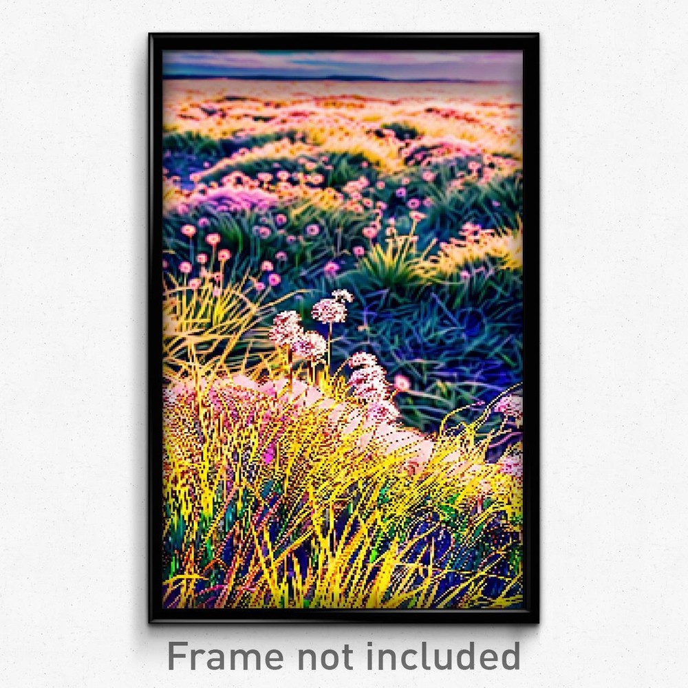 Pixel Art Poster - Fluffy Grassland (8 Bit Psychedelic Trippy Video Game Print)