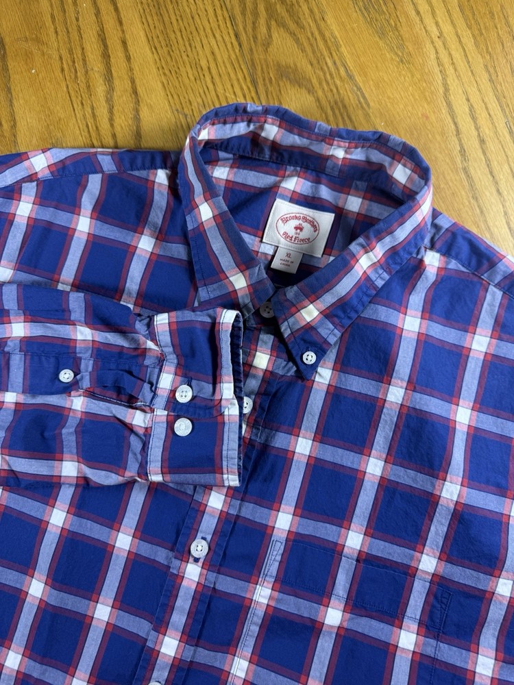 Brooks Brothers Red Fleece Shirt Men's XL Blue Red Plaid Oxford Button Down