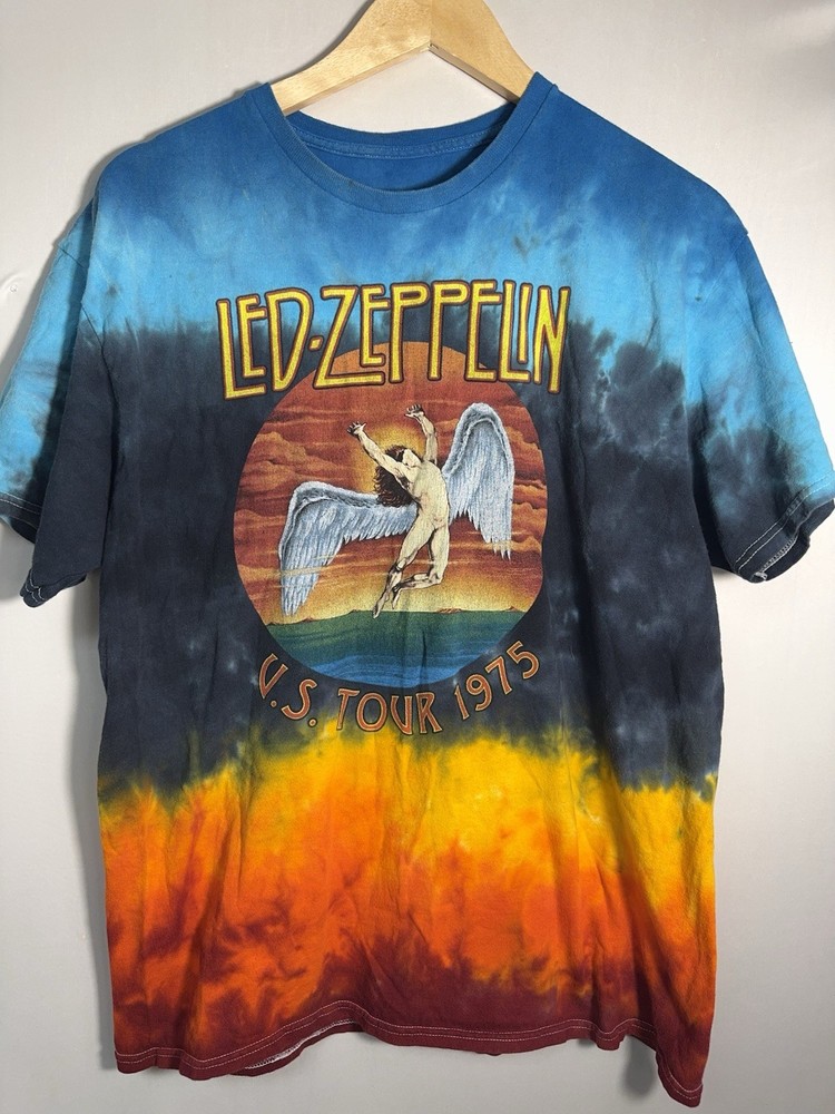 Led Zeppelin Tie Dye T Shirt L 1975 Tour Rock Band Graphic Tee Mens