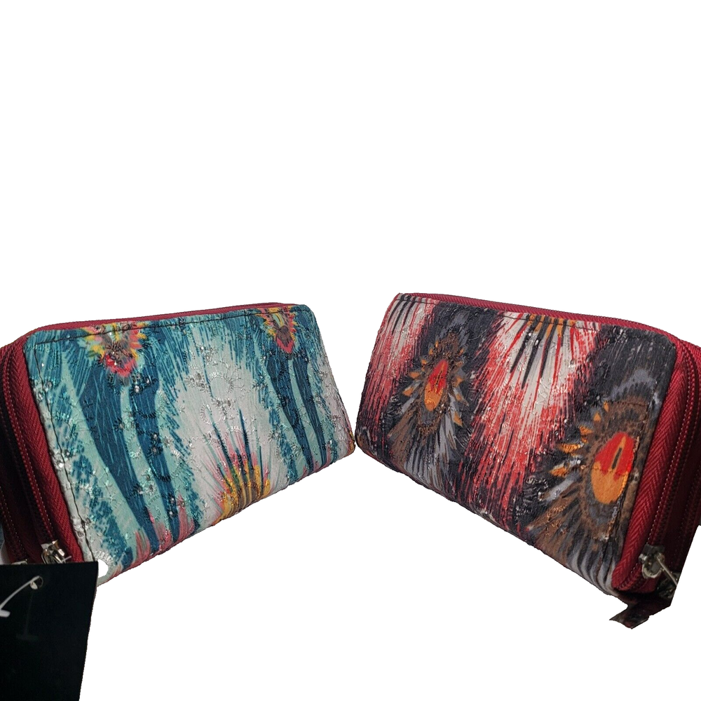 Boho Red Floral Women Wallet Clutch with Double Zip Wristlet Multicolor-image