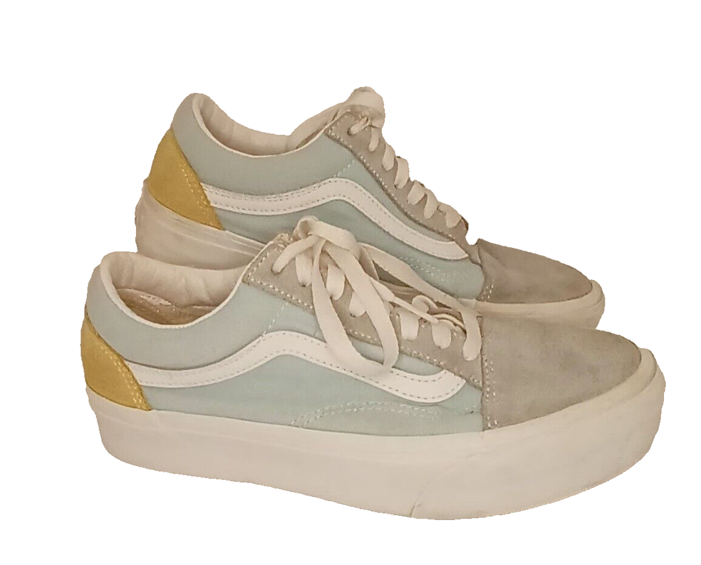 Vans Old Skool Womens sz8 Mens sz 6.5 Blue Gray Yellow Pink Casual Shoes Sneaker