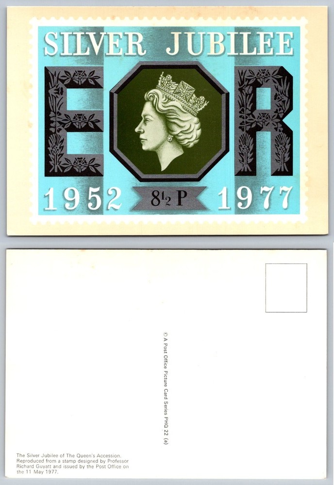 Queen Elizabeth II Silver Jubilee 1977 PHQ Postcard Stamp Design