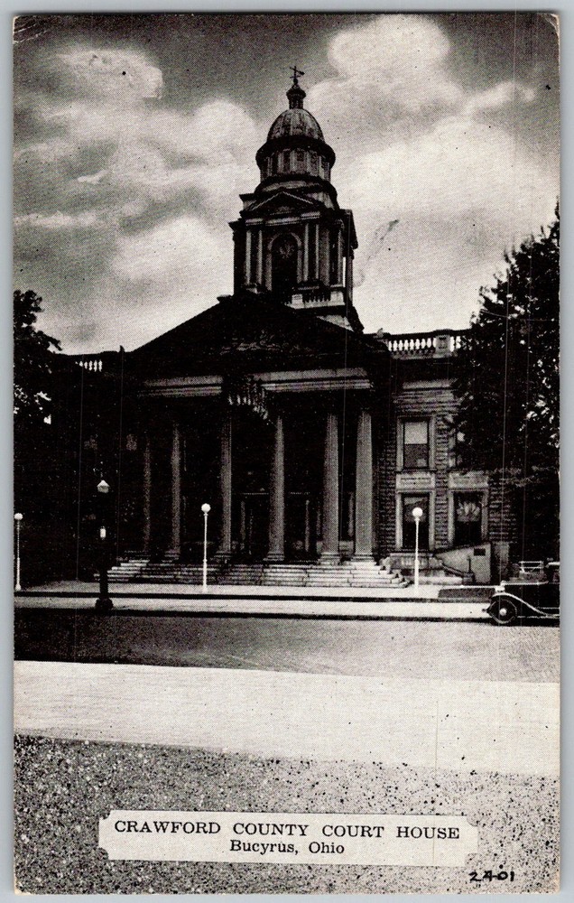 Vtg Postcard Crawford County Court House Bucyrus, Ohio 1940s