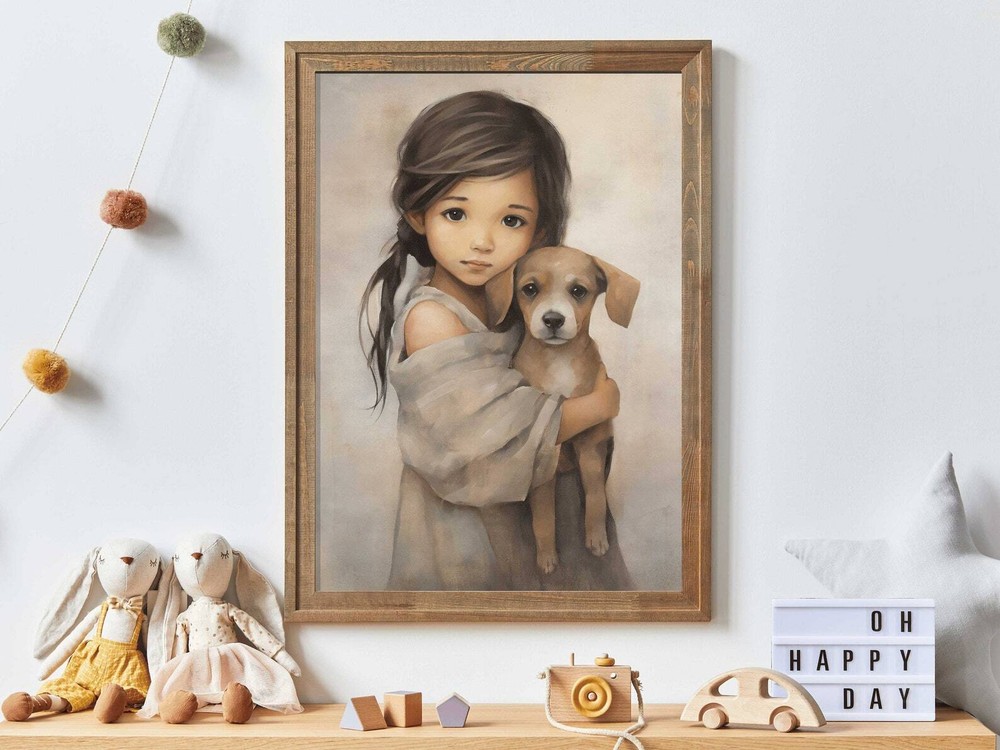 Dog And Girl Wall Art Dog Nursery Decor Dog Gifts For Girl Kid Cute Girls Room