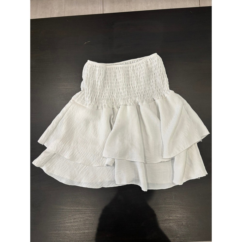 White Smocked Tiered Ruffle Mini Skirt High Waisted Boho Summer Skirt