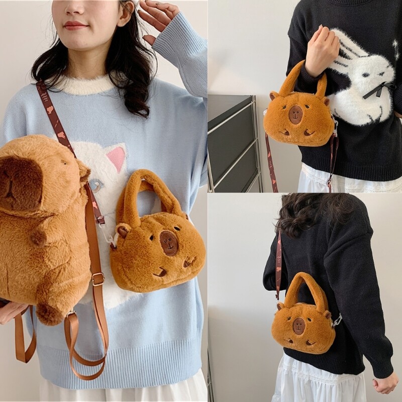 Compact Cartoon Plush Crossbody Bag Shoulder Purse Handbag for Women and Girls