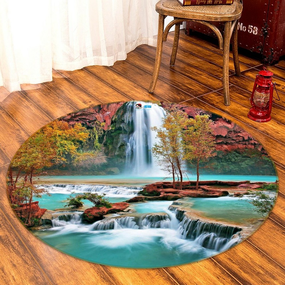 3D Waterfall Red Autumn NAO3755 Game Rug Mat Elegant Photo Carpet Mat Fay