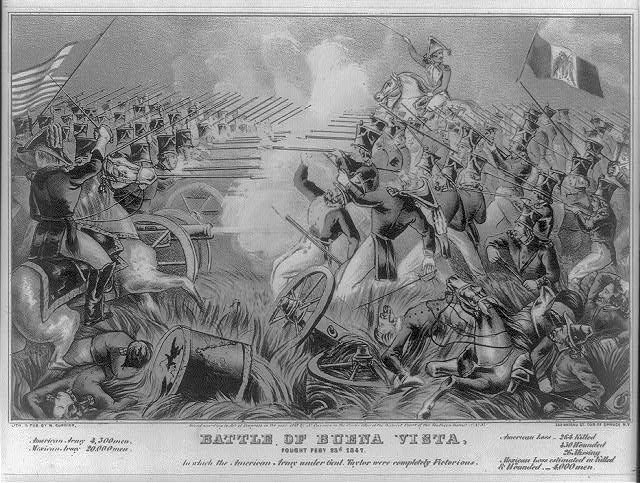 Battle of Buena Vista,1847,Military,American Flag,Soldiers,War,Currier Photo
