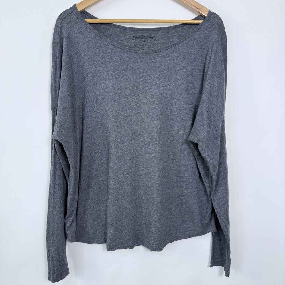 Peruvian Connection Long Sleeve T Shirt Womens Size L Gray Pima Cotton Blend