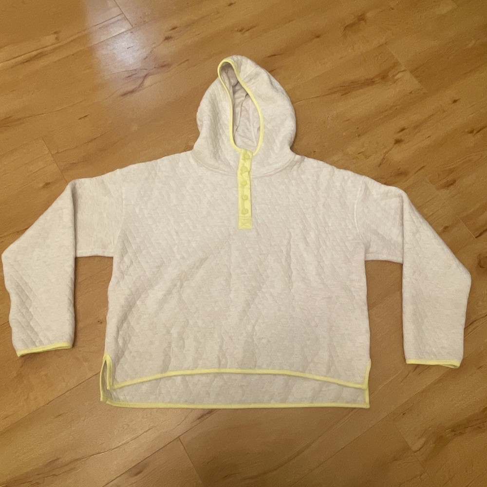 Marine Layer Corbet Quilted Hoodie Sweater Womens XL Cream Neon Yellow Pullover