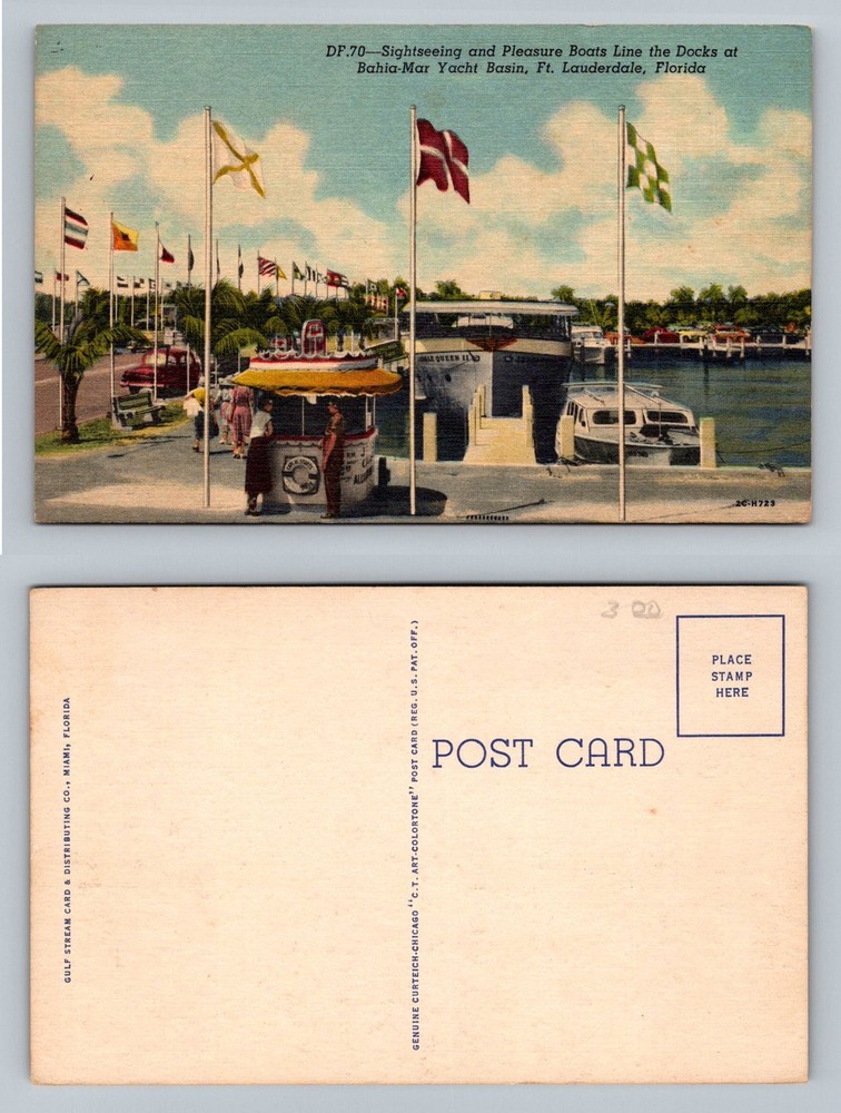 Ft. Lauderdale, FL-Florida, Bahia-Mar Yacht Basin Boats Old Vintage Postcard