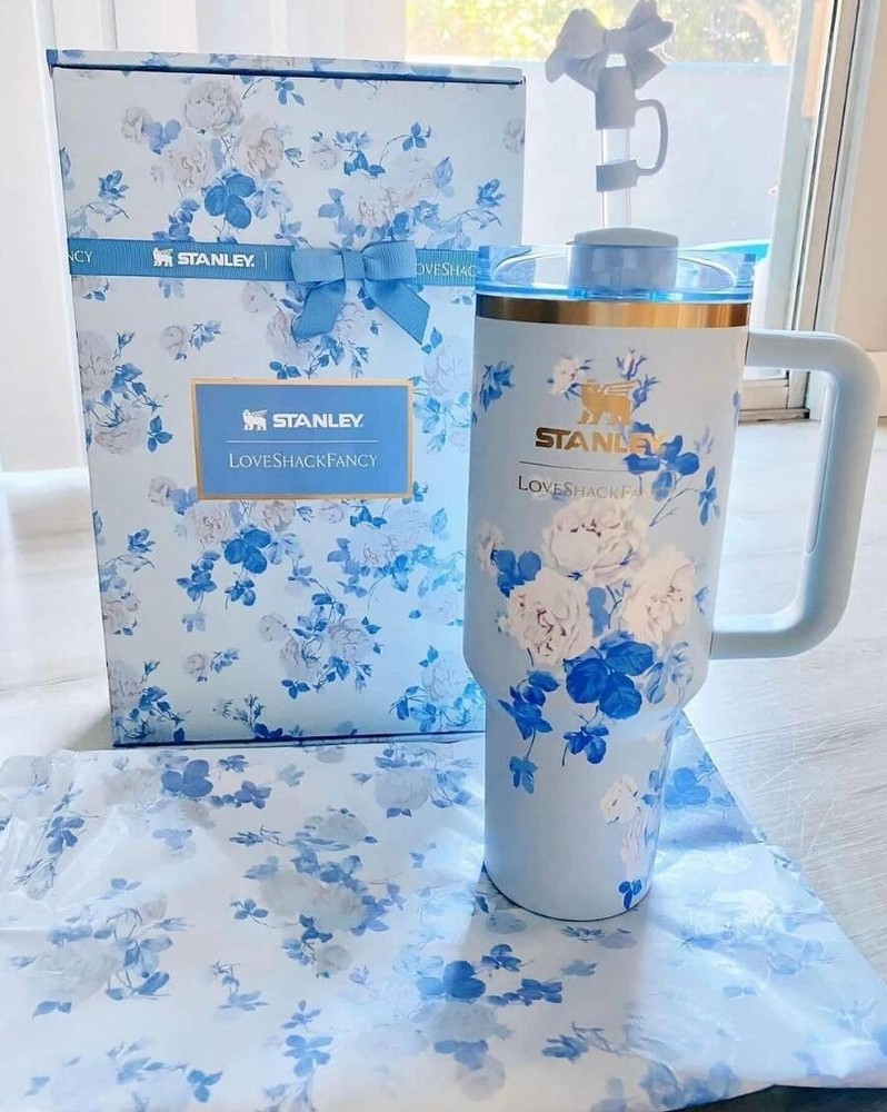 Stanley Tumbler40OZ Love*Shack*Fancy Quencher Stainless Steel Cup Blue Best Gift