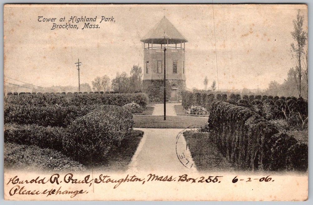 Antique Postcard Highland Park Tower Brockton, MA 1900s