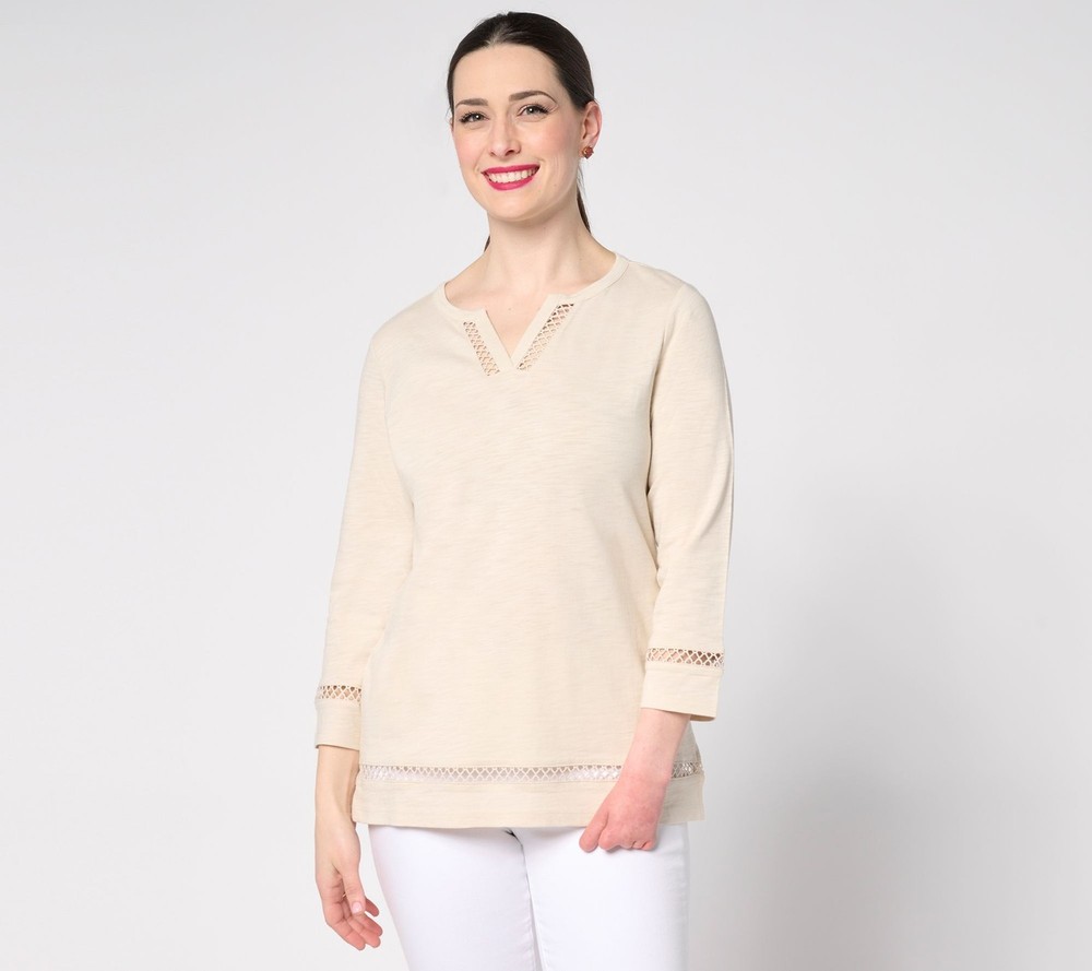 Gloria Vanderbilt Women's Top Sz M Belle Beach by Kim Gravel Slub White A683745