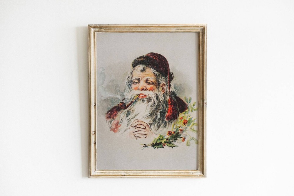 Santa Claus Painting Christmas Vintage Xmas Print Antique Christmas Poster