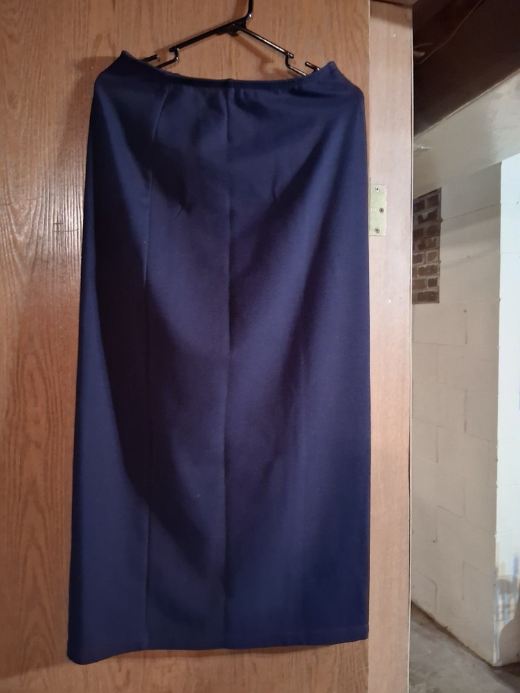 Navy Blue Long Straight & Pencil Skirt Solid Pattern Regular Size Women