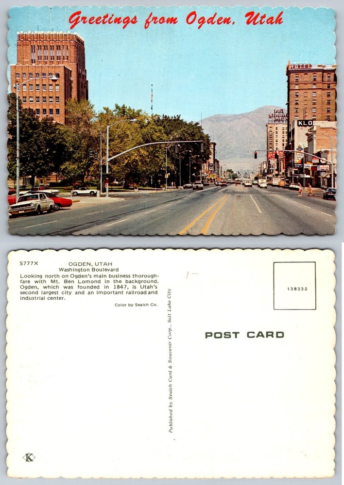 Greetings from Ogden, Utah - Washington Blvd & Mt. Ben Lomond Vintage Postcard