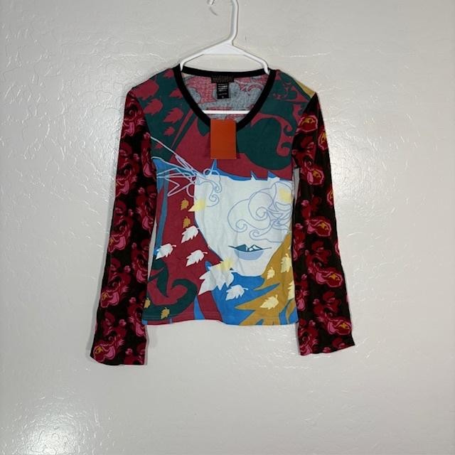 Hayes Shirt Womens Small Multicolor Floral Abstract Art Graphic Long Sleeve Top-image