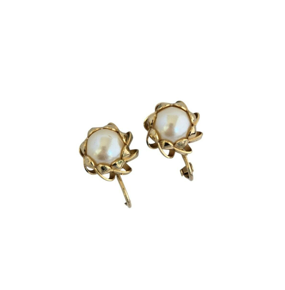 Vintage Shiny Gold Tone Pearl Earrings w/ Clip Backs