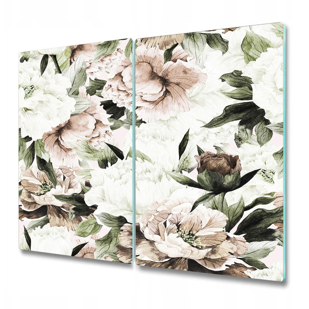 Glass Induction Cover Blooming Peonies pale blush bouquet Floral 2x30x52