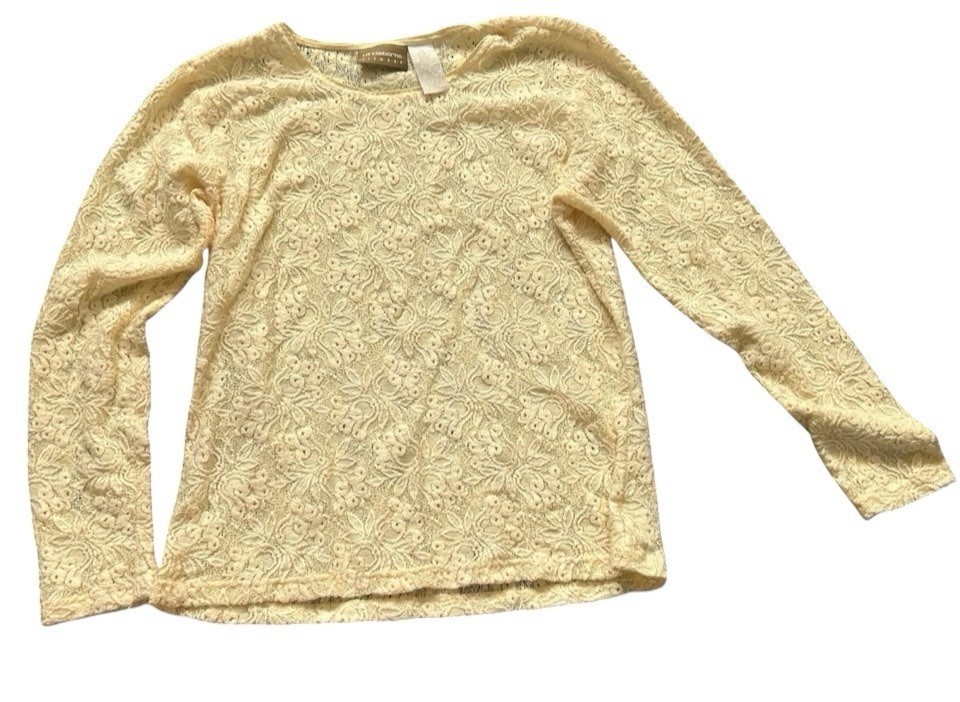 Vintage Liz Claiborne Cream Floral Lace Long Sleeve Top M