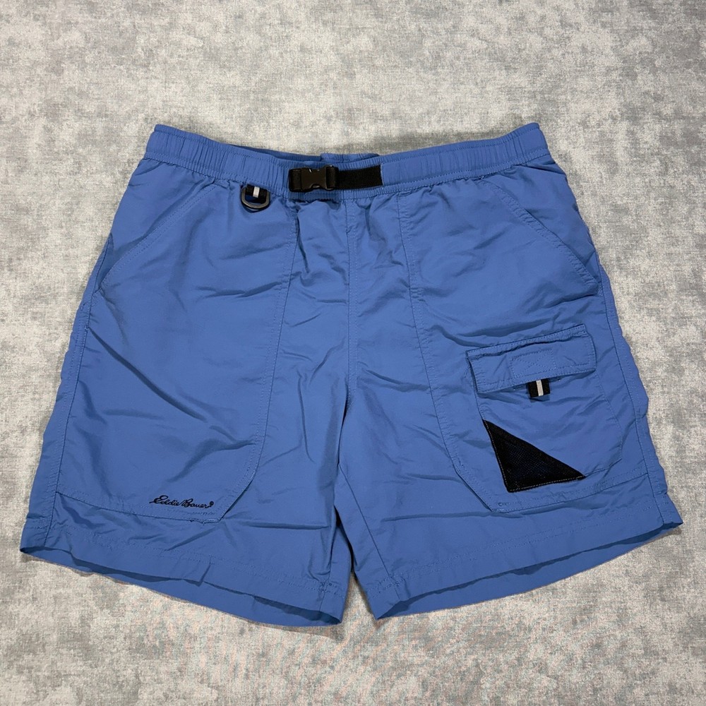 VTG Eddie Bauer blue nylon belted outdoors hiking cargo shorts mens Medium