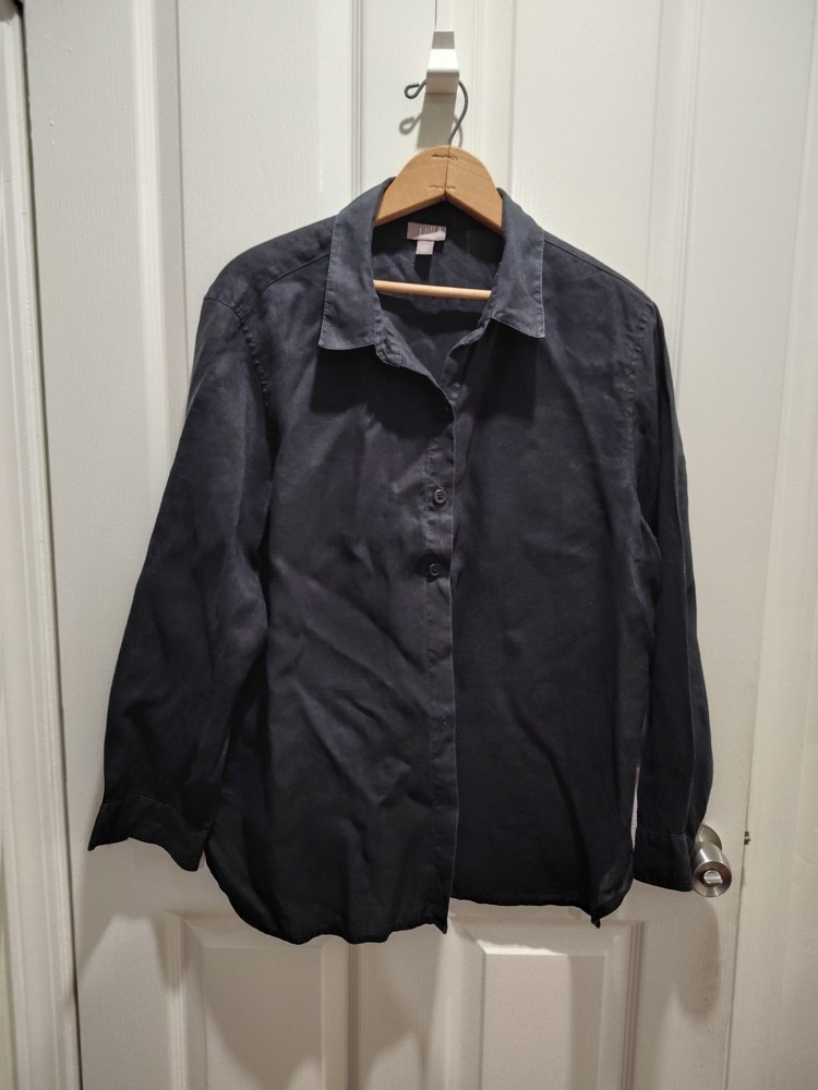 J. Jill 100% Linen Long Sleeve Relaxed Button Down Shirt Black Large