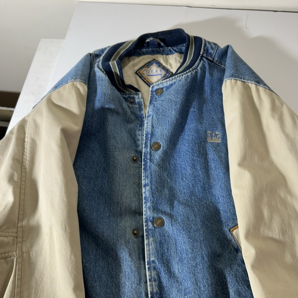 Vtg Gear For Sports Varsity Jacket Mens Xl Denim Snap Up Quilted Lined Jean PPG