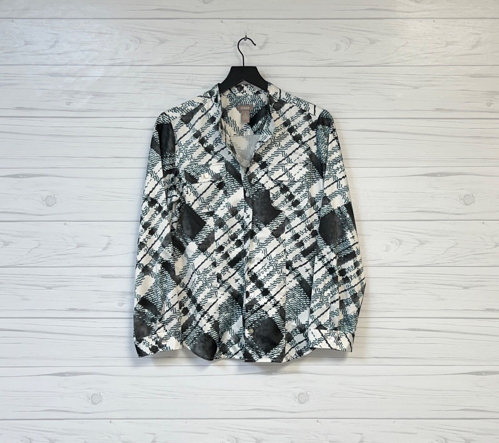 Chicos top womens size 1 button up long sleeve white patterned