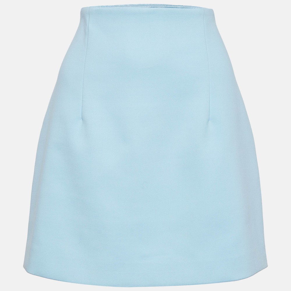 Off-White Blue Crepe Mini Skirt with Raw Hem Detail