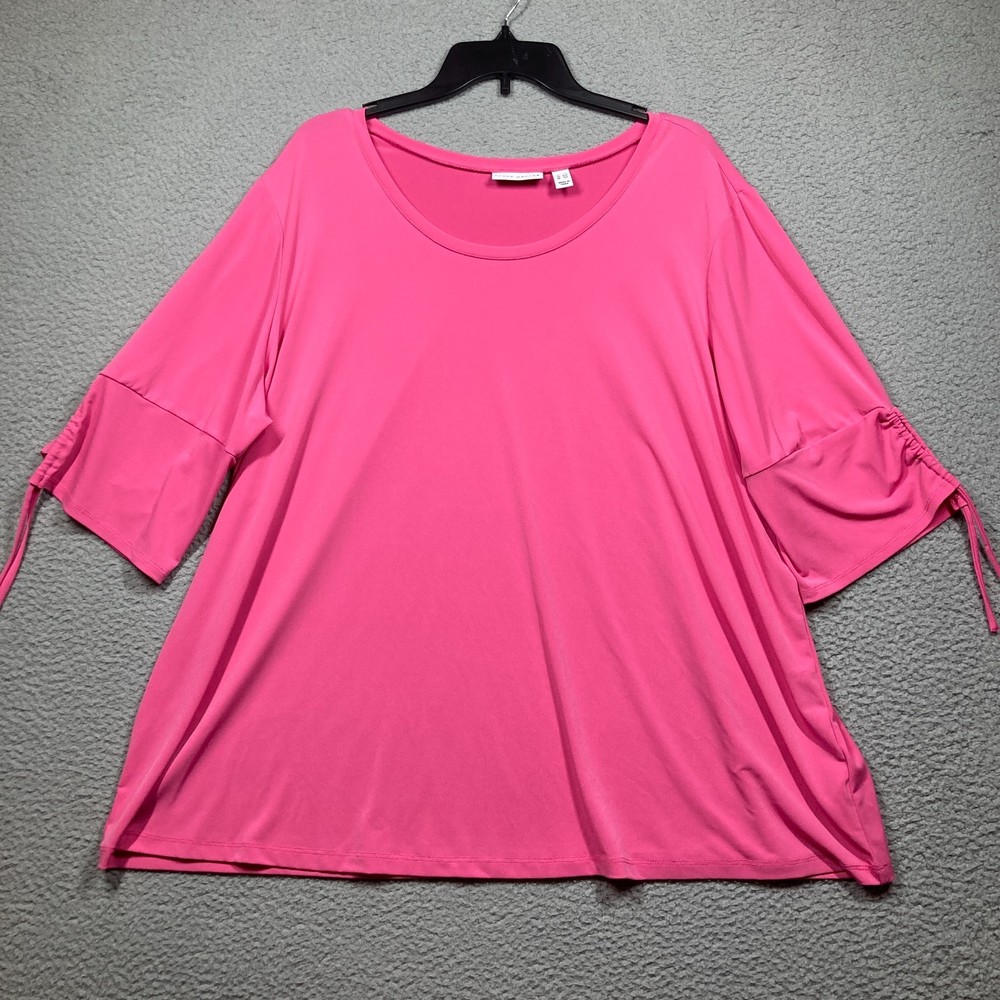 Susan Graver Top Women’s Plus 3X Barbie Pink Liquid Knit Stretch 1/2 Sleeve