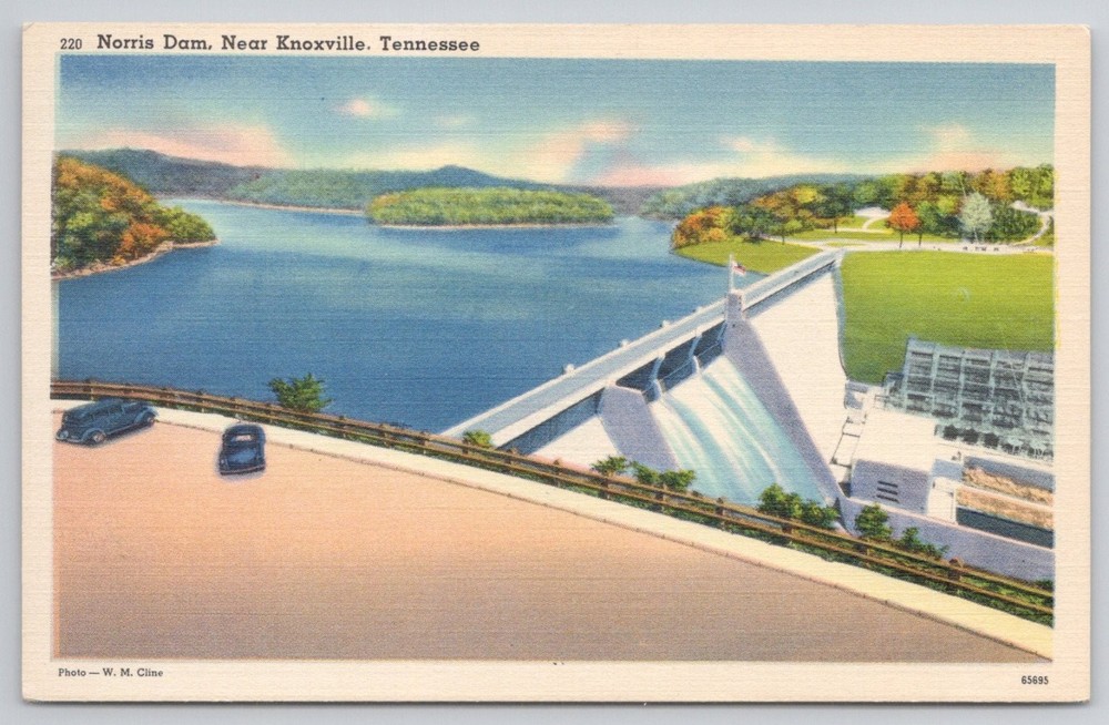 Norris Dam Knoxville TN Vintage Linen Postcard TVA W. M. Cline Tichnor 1940s