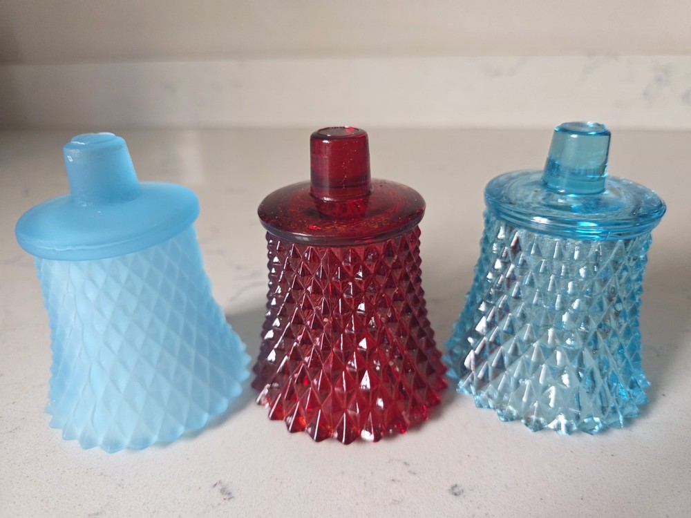 3 Vintage Homco Glass Diamond Pattern Peg Votive Candle Holders Assorted Colors