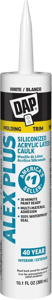 DAP Alex Plus Acrylic Latex Caulk, White, 10.1 Oz (7079818152) Oz, White
