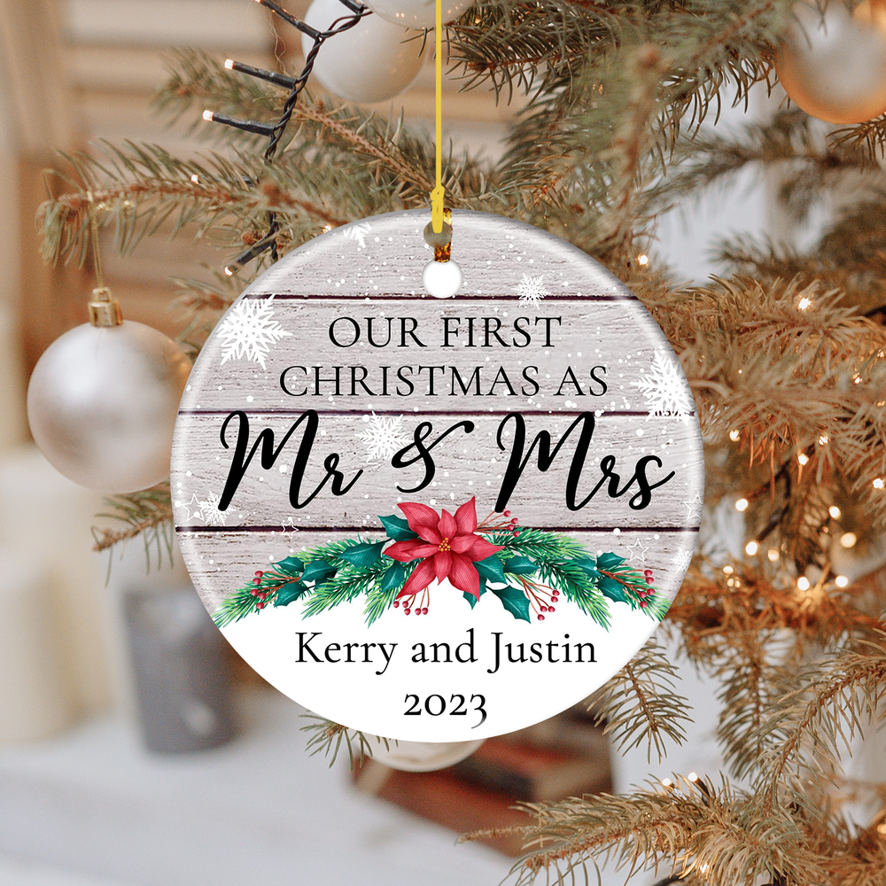 Custom Text name Personalized Ceramic Holiday Ornament Christmas Accents Happy