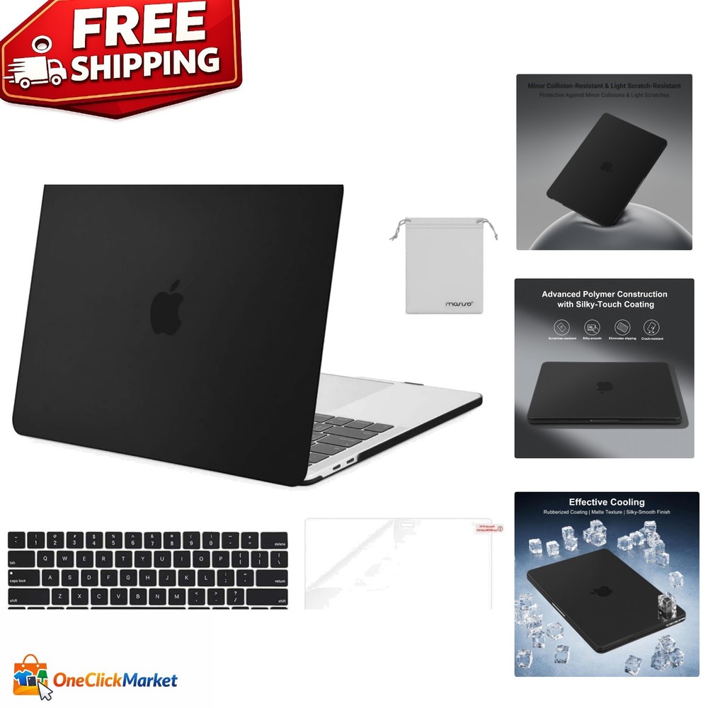 Elegant Black Hard Shell Case for MacBook Pro 13 inch - Complete Protection Set