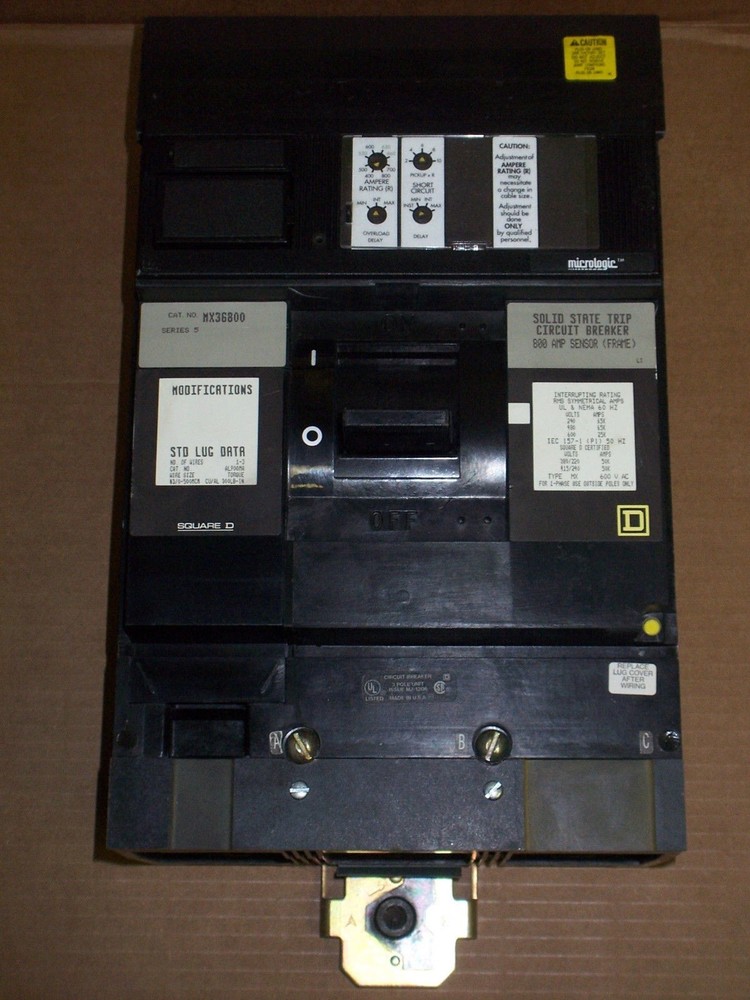 Square D MX 3 Pole 800 Amp 600v MX36800 LSI I-Line Circuit Breaker