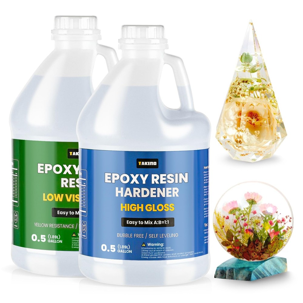 1 Gallon Crystal Clear Epoxy Resin Kit, No Bubbles & Non-Yellowing for Art, Jewelry, and Coating